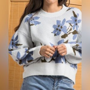 3X Blue Floral Sweater